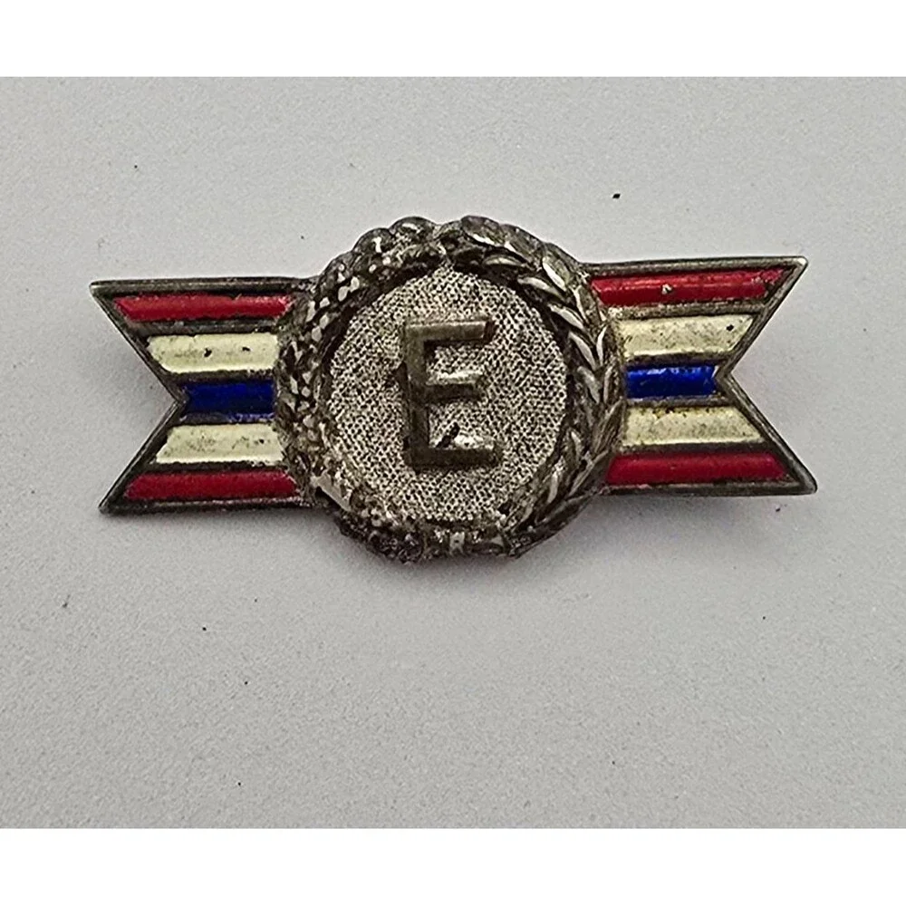 Vintage WWII US Army Navy E Production Award Pin Sterling Silver Enamel Lapel